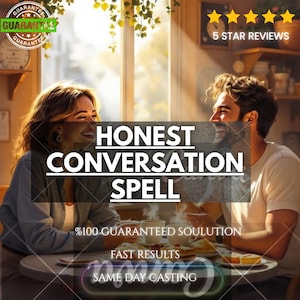 Può includere: Un grafico digitale che mostra una persona con lunghi capelli ondulati e una persona con corti capelli scuri che sorridono davanti a tazze di caffè. Il testo recita HONEST CONVERSATION SPELL, 100% GUARANTEED SOULUTION, FAST RESULTS, SAME DAY CASTING.