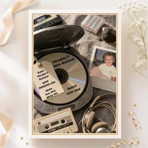 Vintage CD Birthday Invitation Template, Editable Canva Birthday Invite, Y2K Retro Party Invite, 90s Disc Theme, Instant Download