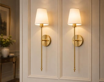 Set of 2 Gold Wireless Wall Sconces, Rechargeable RGB Remote Dimmer Lamp
