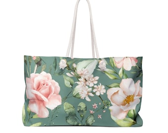 Oversized Floral Weekender Tote Bag: Beach Travel Duffle (24" x 13")