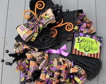 Happy Halloween Witches Hat Wreath