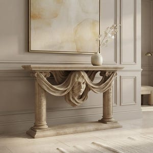 Konsolentisch „Mondpriesterin“, skulpturale Konsole mit verschleierter Göttin, handgefertigtes Luxus-Statement-Piece aus PLA
