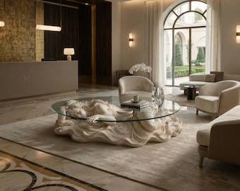 Aurora Sculptural Coffee Table Base, Reclining Woman PLA Pedestal for Round Glass Top