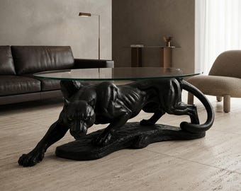 Black Panther Sculptural Coffee Table, Gothic Animal Furniture, Glass Top Not Included