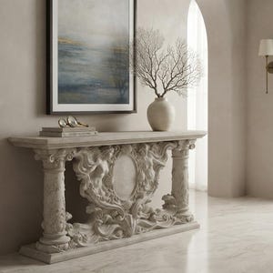 Twin Sirens Sculptural Console Table, Mirror-Ready Entryway Statement Furniture