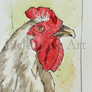ACEO pollo original acuarela pintura ooak minature arte