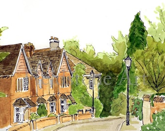 Oxford England 5x7 watercolor print painting art