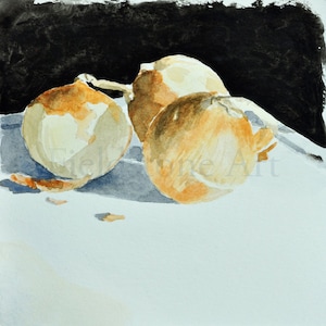 Original watercolor art painting 6x6 inches ooak onions vegetables wall kitchen