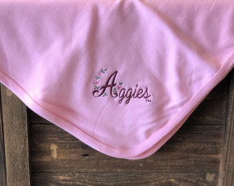 Texas A&M Aggie Flower Receiving Blanket Pink