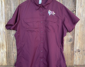 Texas A&M Aggie Women's Fishing Shirt Reveille Custom or Corps of Cadets Company