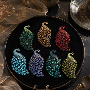 Broche Paon en strass bleu-vert, broche oiseau tendance pour robes de soirée