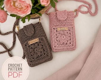 Crochet pattern-purse Crochet Crossbody Phone Purse, PDF shopping 1 strap summer Bag, Phone Case, Phone Holder, Tote Bag, Crochet Mini Bag