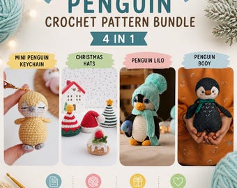 Penguin Crochet Pattern Bundle PDF | 4-in-1 Amigurumi Penguin Patterns | Beginner Plush Toys | Christmas Penguin | Instant Download