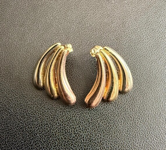 Tri-Color Gold Fan Earrings, 14K