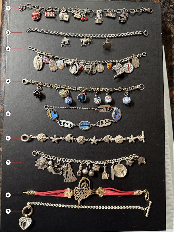 Vintage and Antique Sterling Silver Charm Bracelets - sold separately