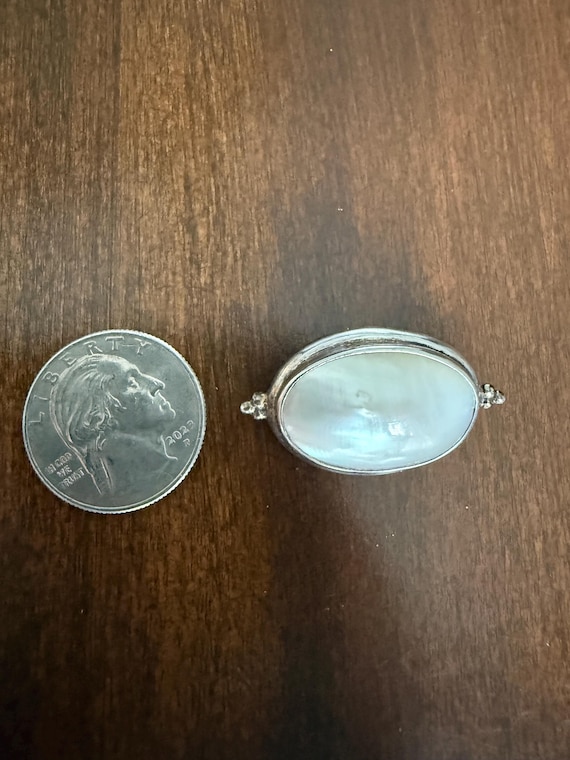 Sterling Silver Mother of Pearl Oval Brooch, Signed “JCD”