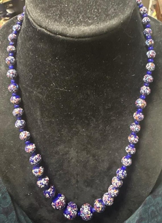 Murano Glass Millefiori Graduating Beaded Necklace 23"L