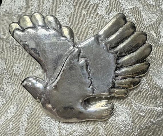 Sterling Silver Dove Pin Vintage Signed 2-1/2"W X 2"H