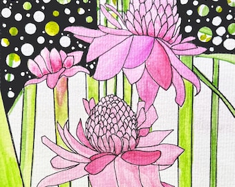 Torch Ginger Original Watercolor Giclee Print Wall Decor One of a Kind Fine Art