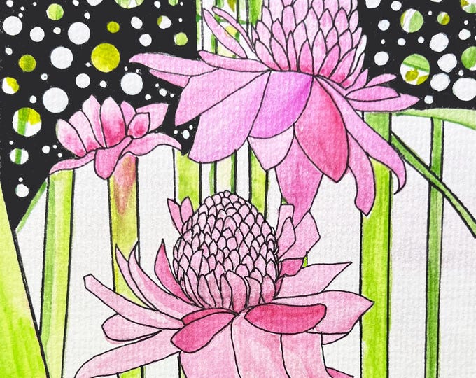 Torch Ginger Original Watercolor Giclee Print Wall Decor One of a Kind Fine Art