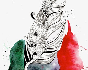 Feather Drip Watercolor Painting: Giclee Canvas Art Print