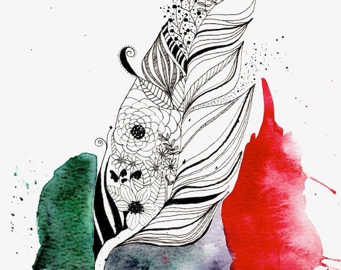 Feather Drip Two Original Watercolor Painting Giclee Fine Art Print Wall Decor Frame Stretched Canvas