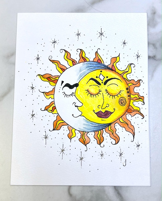 Cozy Moon With Sleepy Sun Note Card Envelope Printed From Fine Art By LaDeeDah Designs Set of Two