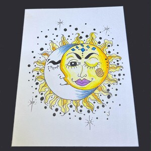 Envelope de cartão de nota aconchegante com brilhos de lua e sol impresso em Fine Art por LaDeeDah Designs Conjunto de dois