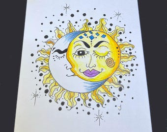 Cozy Moon With Sun Sparkles Note Card Envelope Printed From Fine Art By LaDeeDah Designs Set of Two