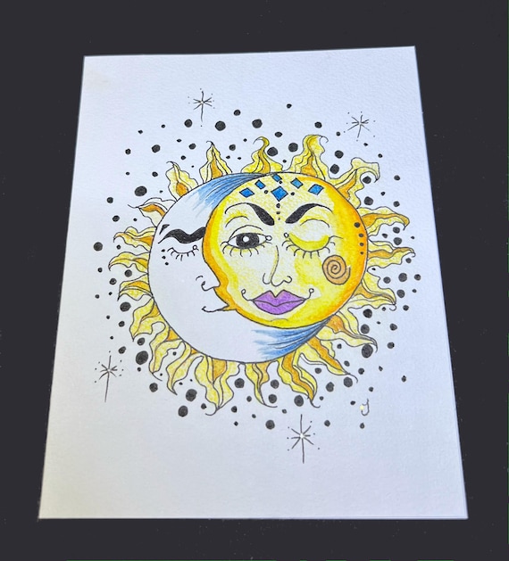 Cozy Moon With Sun Sparkles Note Card Envelope Printed From Fine Art By LaDeeDah Designs Set of Two