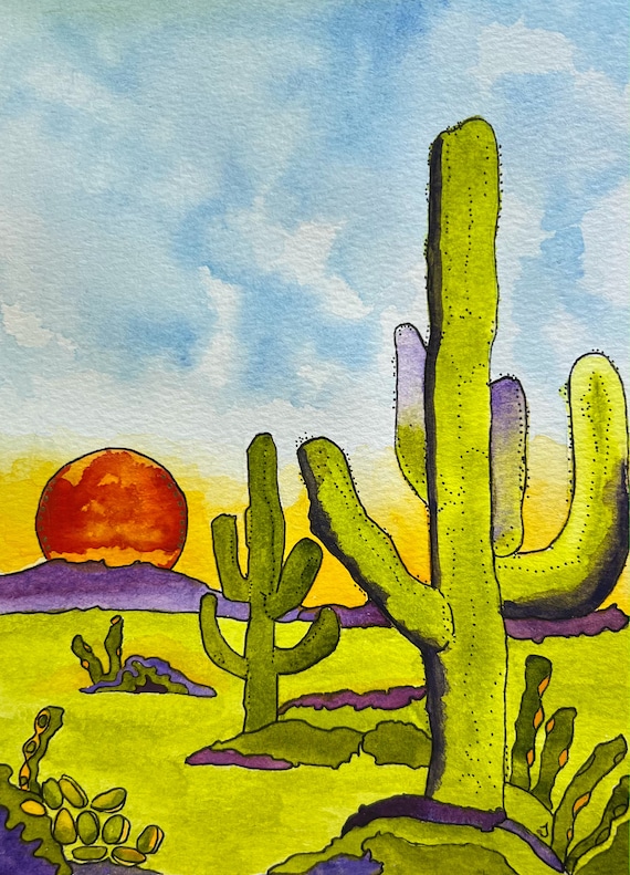Abstract Desert Day Print Original Watercolor Painting On Giclee Print Art Quality Paper Wall Decor Fine Art LaDeeDah Designs