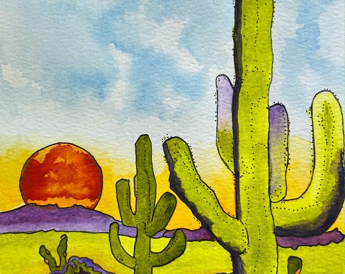 Desert Day Print Original Watercolor Painting On Giclee Print Art Quality Paper Wall Decor Fine Art LaDeeDah Designs