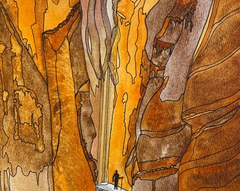 Warm Slot Canyon Watercolor Giclée Print: Fine Art Wall Decor