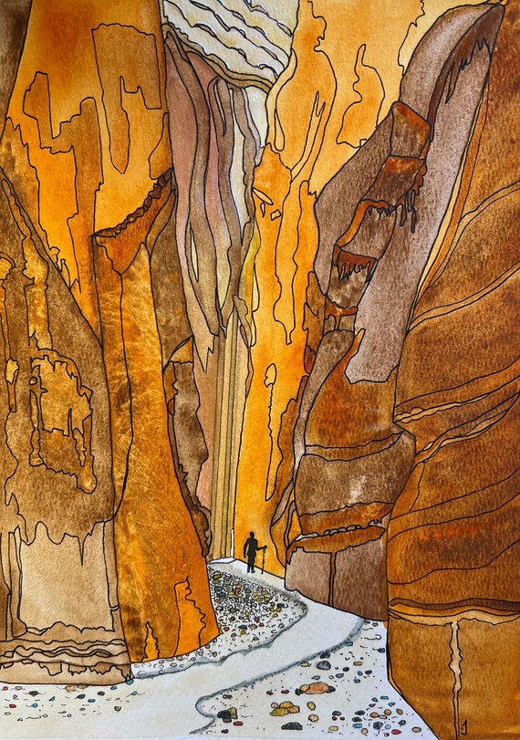 Abstract Warm Slot Canyon Original Watercolor Painting On Giclee Print Art Quality Paper Wall Decor Fine Art LaDeeDah Designs