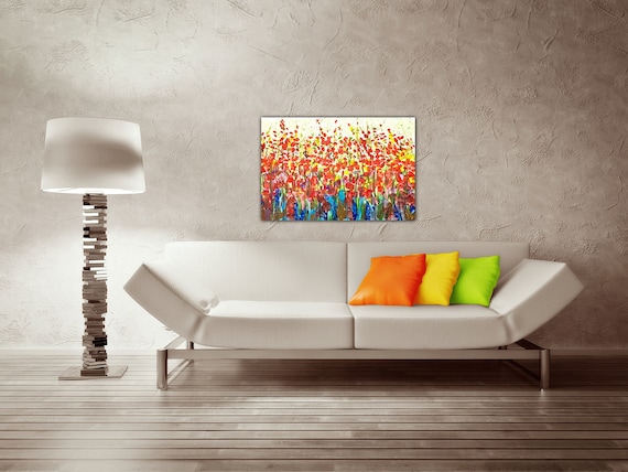 Abstract Late Night Garden Original Multi Color Doodle Watercolor Painting Giclee Print On Canvas Wrap Wall Decor Fine Art Gallery