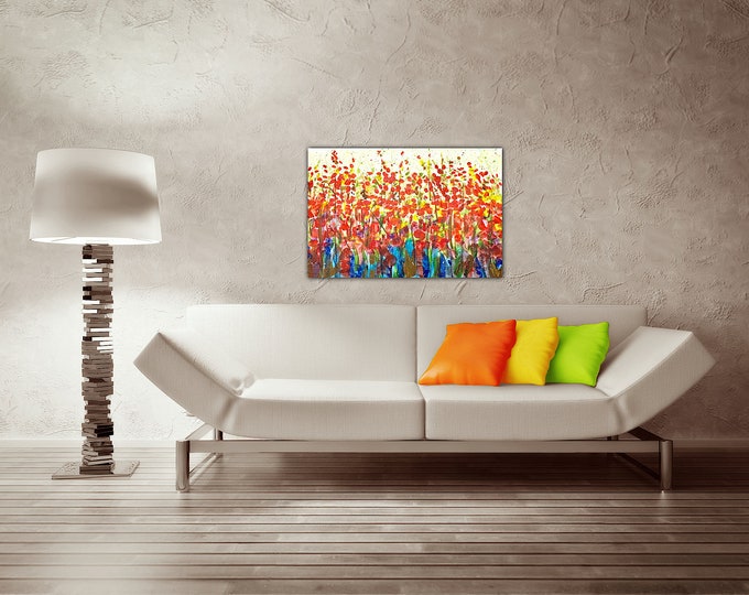 Late Night Garden Original Multi Color Doodle Watercolor Painting Giclee Print On Canvas Wrap Wall Decor Fine Art Gallery