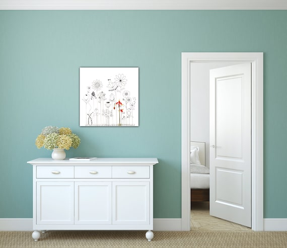 Glory Garden Doodle Contemporary Original Watercolor Painting Print On Canvas Wrap Wall Decor Fine Art