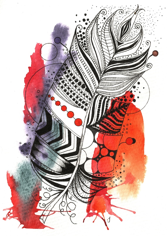 Abstract Feather Drip Original Watercolor Painting On Giclee Fine Art Print Art Quality Paper Wall Decor Fine Art LaDeeDah Designs