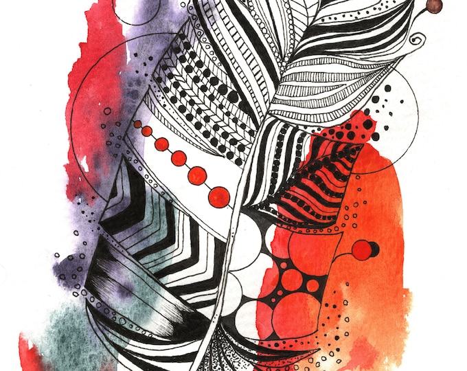 Feather Drip Original Watercolor Painting On Giclee Fine Art Print Art Quality Paper Wall Decor Fine Art LaDeeDah Designs