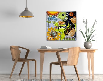 Astro Fluer Watercolor Canvas Print: Abstract Space Floral Wall Decor