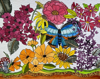 Raised Garden Original Watercolor Painting On Giclee Print Art Quality Paper Wall Decor Fine Art LaDeeDah Designs
