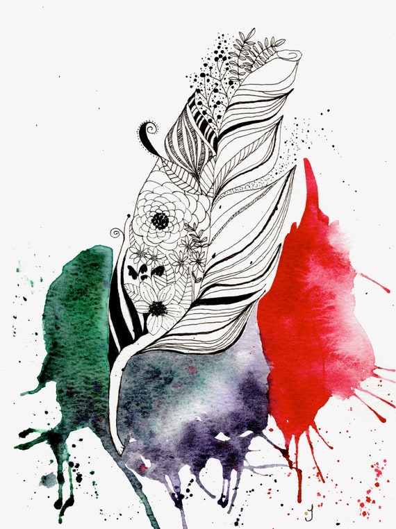 Abstract Feather Drip Number Two Original Watercolor Painting Giclee Fine Art Print Wall Decor LaDeeDah Designs