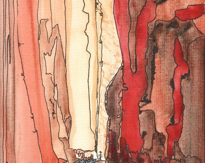 Slot Canyon Original Watercolor Painting Giclee Print Wall Decor One of a Kind Fine Art