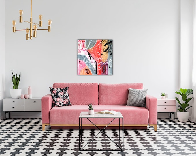 Leaves Galore Contemporary Original Multi Color  Watercolor Painting Giclee Print On Canvas Wrap Wall Decor Fine Art Gallery
