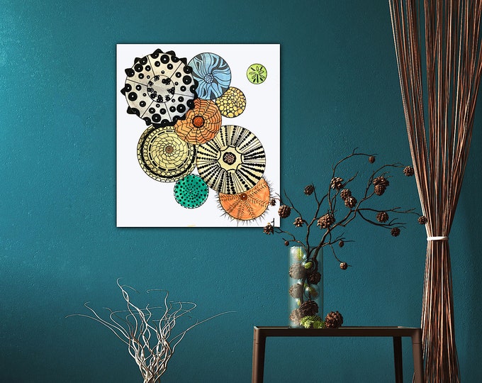 Sand Dolar Five Original Watercolor Painting Print On Canvas Wrap Wall Decor Fine Art Giclee Printing