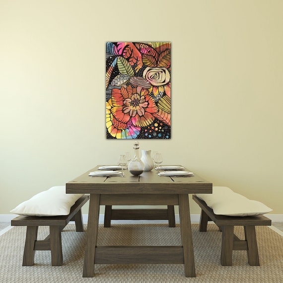 Abstract Deep Floral Garden Original Earth Color Watercolor Painting Print On Canvas Wrap Wall Decor Fine Art Giclee Printing