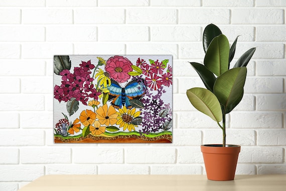 Abstract Raised Garden Original Watercolor Painting On Giclee Print Canvas Wrap Wall Decor Fine Art LaDeeDah Designs