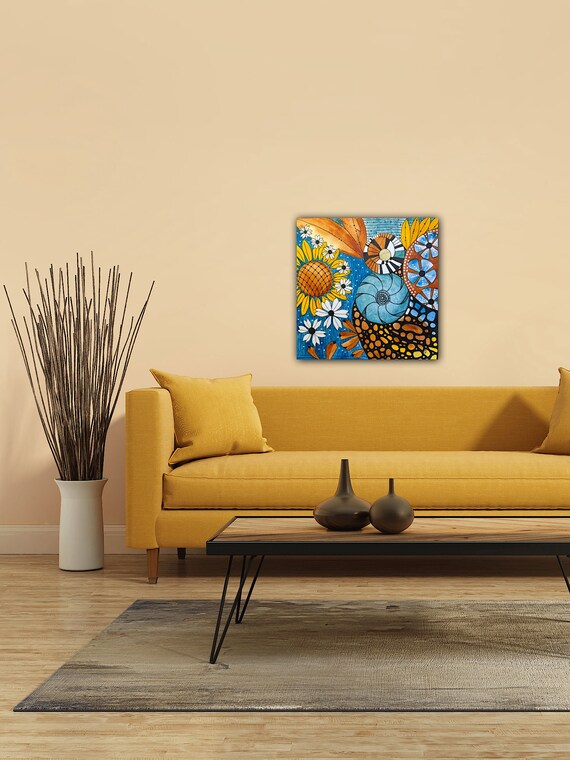 Abstract First Flower Original Watercolor Painting On Giclee Print Canvas Wrap Wall Decor Fine Art LaDeeDah Designs