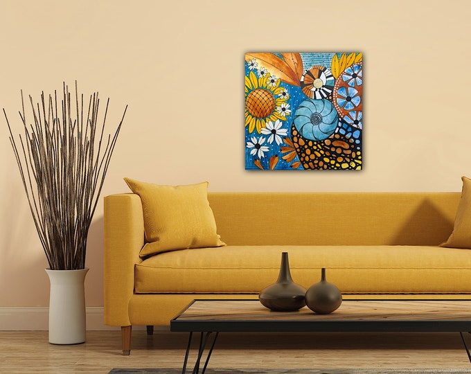 First Flower Original Watercolor Painting On Giclee Print Canvas Wrap Wall Decor Fine Art LaDeeDah Designs