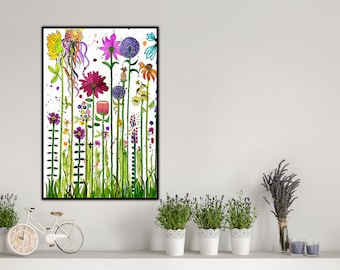 Happy Floral Framed Canvas Premium Floating Framed Canvas Wall Decor Fine Art Original Earth Color From Original Watercolor Painting